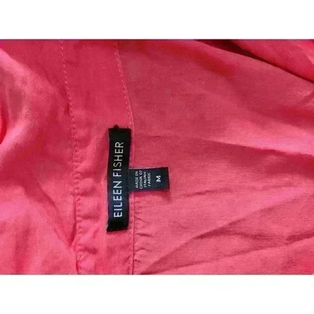 Eileen Fisher Coral Linen Blend Pocket Tunic Top Shirt M Pockets Resort - Picture 4 of 5